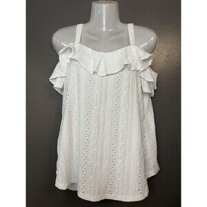 Cable & Gauge Shirt Womens Small White Ruffle Cold Shoulder Eyelet Summer Top